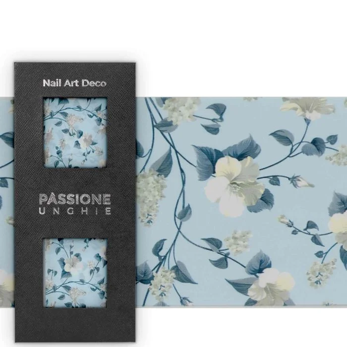 White Hibiscus - Transfer Foil - Nail Transfer Foil - white and blue floral pattern