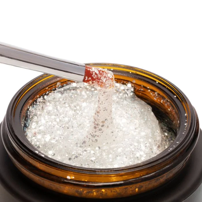 Builder Gel Frosty Silver 50 ml - Clear builder gel with silver sequins for nail overlays and reconstructions - detail 3
