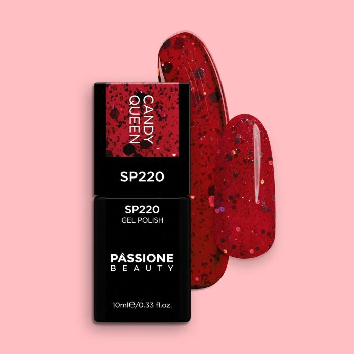 Gel Nail Polish GP220 Candy Queen  - Red Gel Polish with red micro glitter