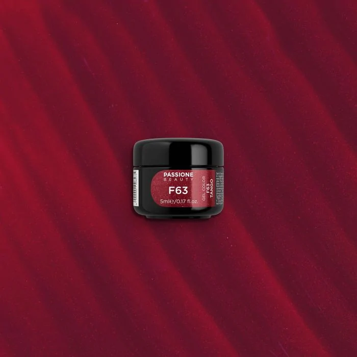 Gel Color F63 Tango - Gel color rojo oscuro metalizado autosellador - detalle 2