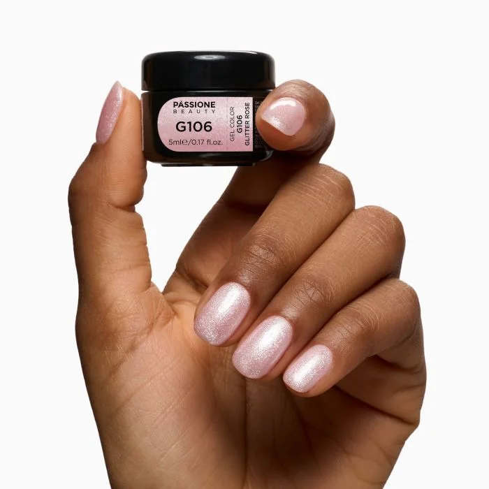 Gel Glitter G106 Glitter Rose - Gel couleur rose clair pailleté - détail 2