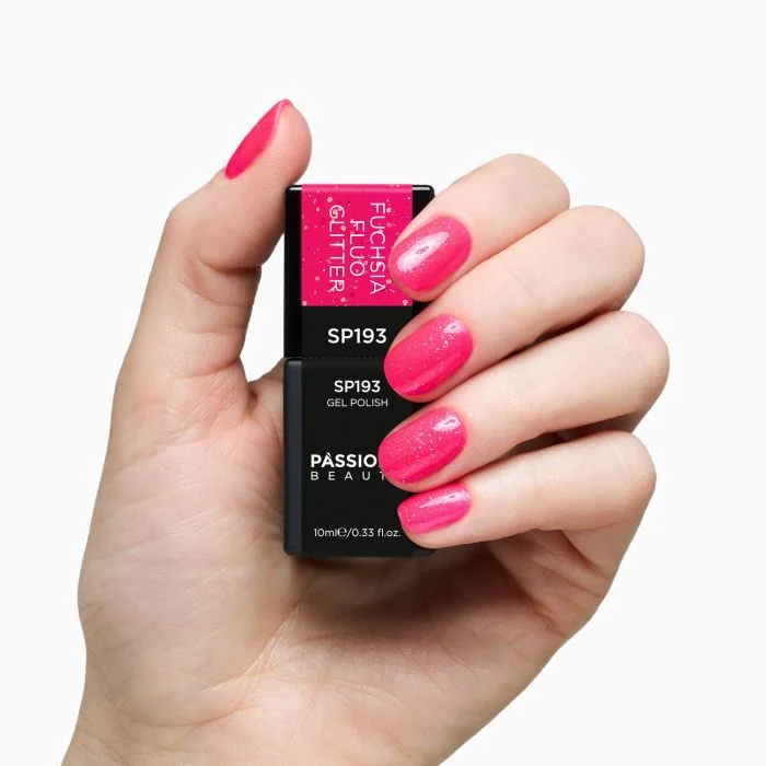 Gel Nail Polish SP193 Fuchsia Fluo Glitter - Fluo Fuchsia Gel Polish with Multicolour Glitter - detail 3