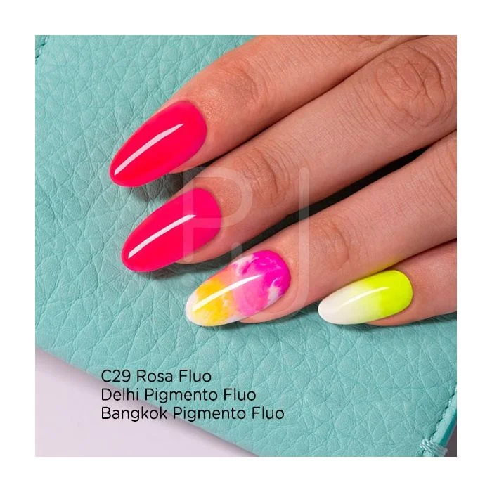 Delhi Fluo Pigment Powder - Neon yellow and pink nail art powder - detail 1