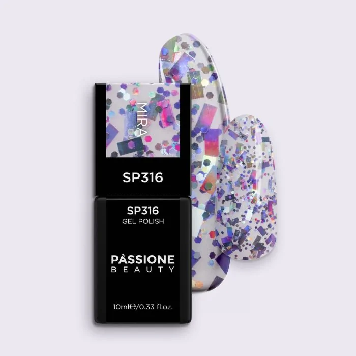 Gel Nail Polish GP316 Mira  - Gel Polish with silver and lilac glitter