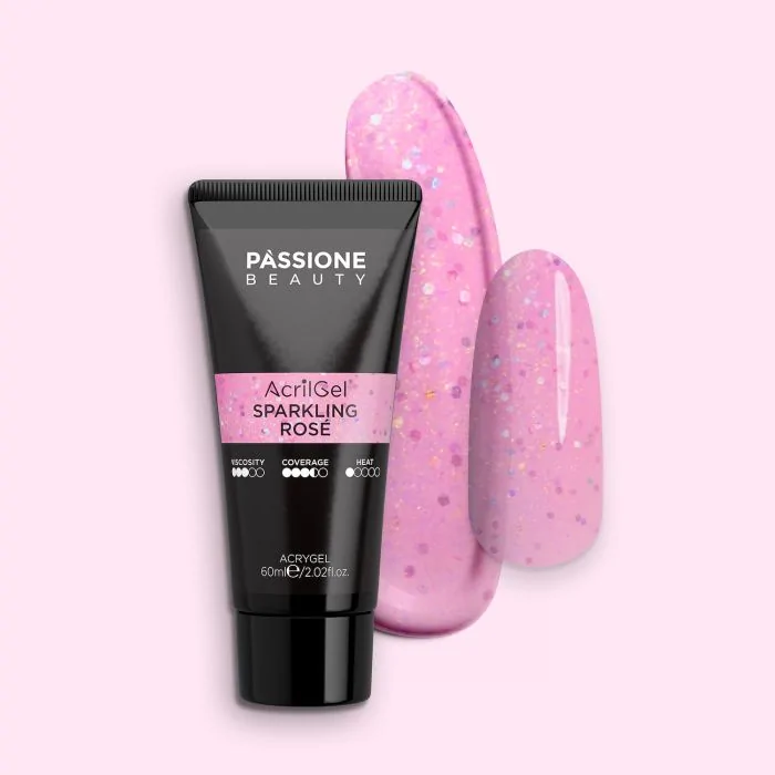 AcrilGel® Sparkling Rosè 60 ml - Gel acrílico rosa frío semitransparente con micro-purpurina dorada y lentejuelas holográficas