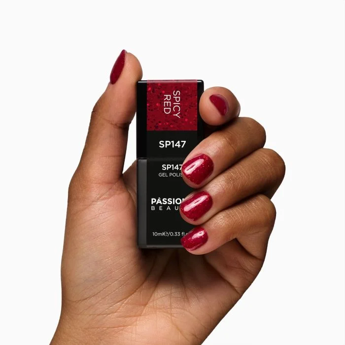 UV-Nagellack SP147 Spicy Red - UV-Nagellack Rot mit roten Glitzern - Detail 1