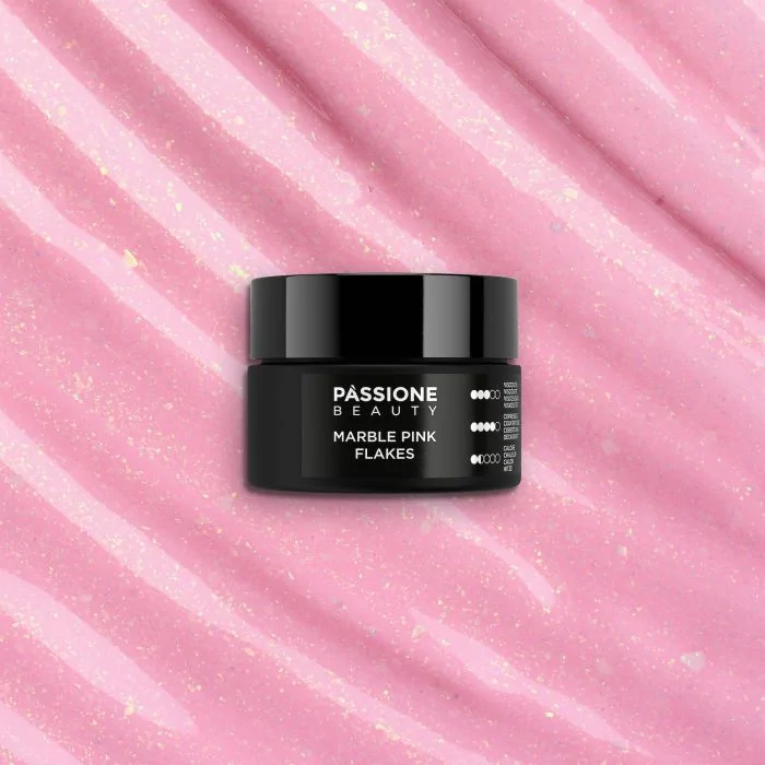 Marble Pink Flakes 15 ml - Builder gel autonivelante rosa con copos y micro-copos holográficos - detalle 2