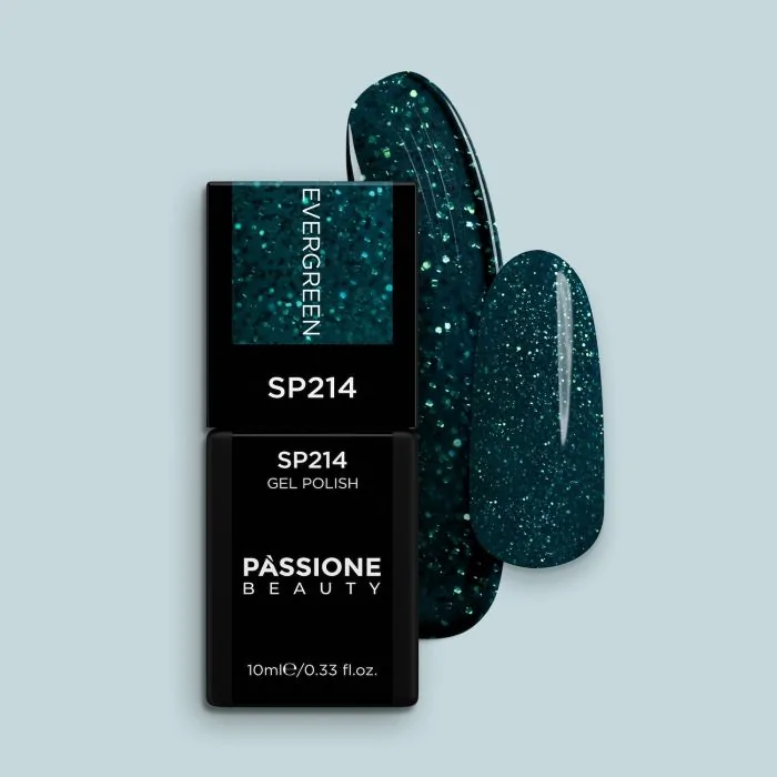 Vernis semi-permanent SP214 Evergreen - Vernis semi-permanent pétrole avec micro-paillettes vertes