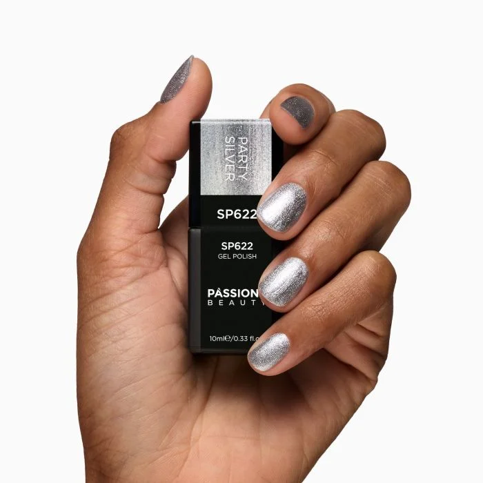 UV-Nagellack SP622 Party Silver - UV-Nagellack Perlmutt Silber mit silbernen Micro-Glitzern - Detail 1