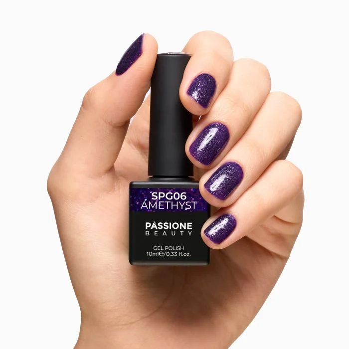 Gel Nail Polish GPG06 Amethyst  - GPG06 Amethyst gel polish, violet with micro glitter - detail 1