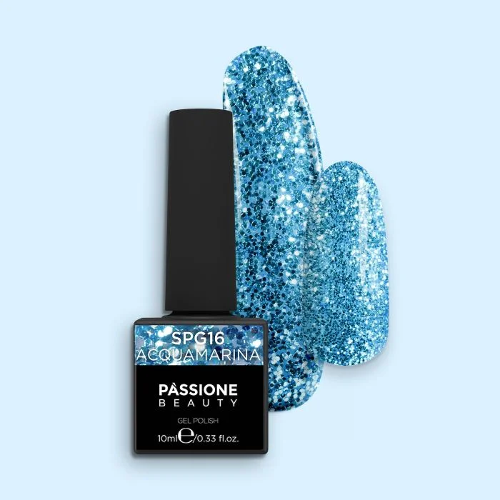 Gel Nail Polish GPG16 Acquamarina  - GPG16 Acquamarina gel polish, turquoise with glitter