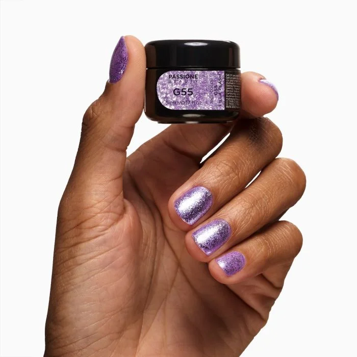 Gel Glitter G55 Lilla Flash - Gel color lilla con flakes argento - dettaglio 3