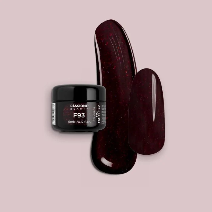 Gel Color F93 Fenty Red - Gel color burdeos con micro purpurina autosellador