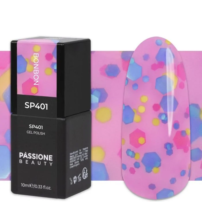 Gel Nail Polish GP401 Bonbon  - Neon Milky Pink Gel Polish with coloured sequins