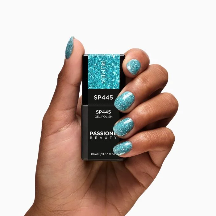 UV-Nagellack SP445 Rumba - UV-Nagellack Petrolgrün mit holografischen Glitzern und Flakes - Detail 2