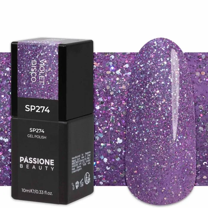 Gel Nail Polish SP274 Violet Disco - Purple Gel Polish with a Flash-Disco Glitter Effect
