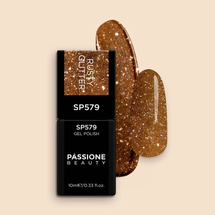 Gel Nail Polish SP579 Rusty Glitter - Ochre-rust gel polish with holographic glitter