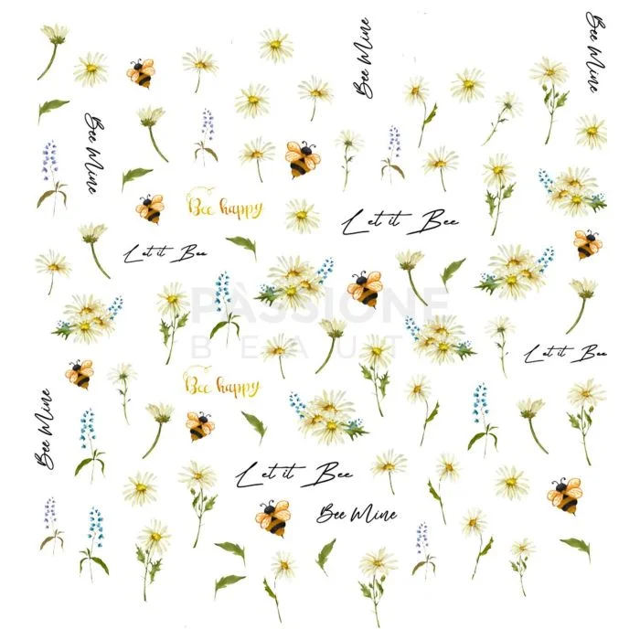 Let it Bee - Nail Stickers - Nail art stickers with flowers, bees and lettering - detail 3