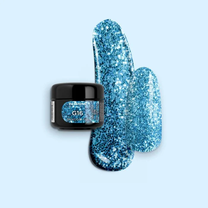 Gel Glitter G16 Acquamarina - Gel couleur pailleté turquoise