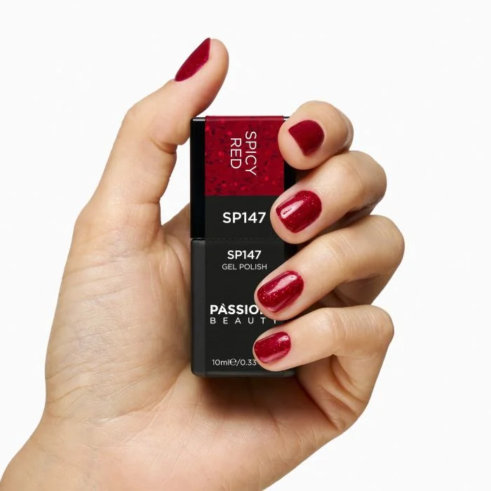 UV-Nagellack SP147 Spicy Red - UV-Nagellack Rot mit roten Glitzern - Detail 3
