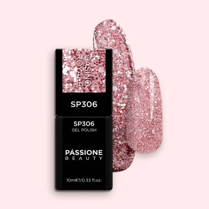 Esmalte semipermanente SP306 Casino Royale - Esmalte semipermanente rosa con micropurpurina irisada y micro-lentejuelas holográficas