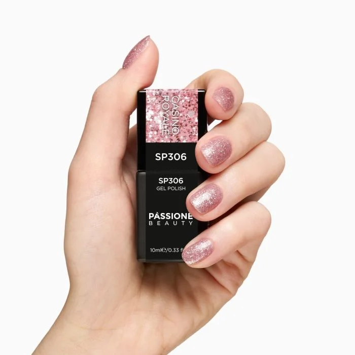 UV-Nagellack SP306 Casino Royale - UV-Nagellack Rosa mit schillernden Micro-Glitzern und holografischen Pailletten - Detail 1