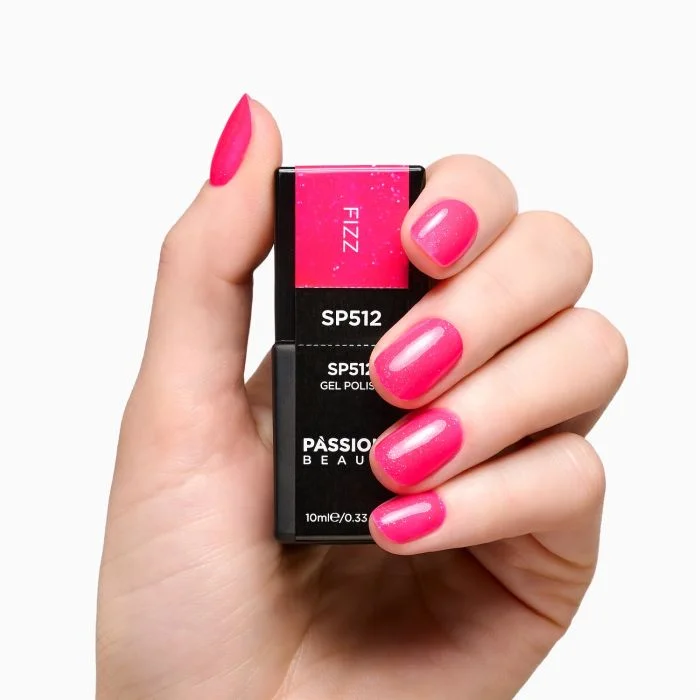 Gel Nail Polish SP512 Fizz - Fluo Fuchsia Gel Polish with Extra-fine Multicolour Micro-glitter - detail 2