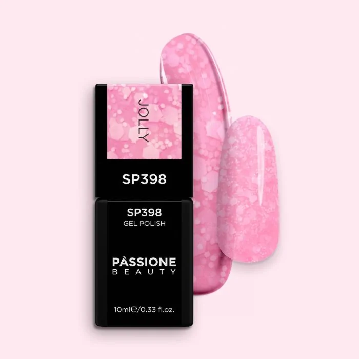 Gel Nail Polish GP398 Jolly  - Neon Pink Gel Polish with white sequins