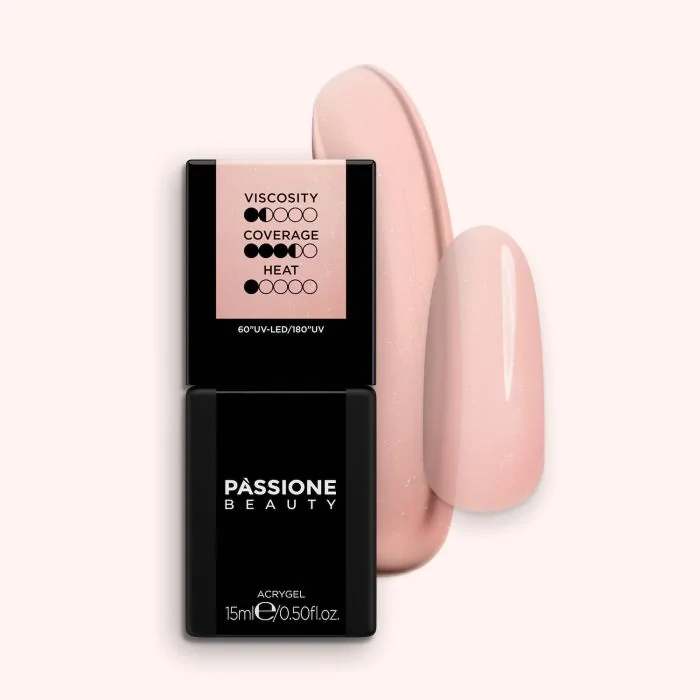 Liquid AcrilGel® Glitter Nude 15ml - Gel constructeur autoégalisant à faible viscosité nude rosé avec très fines micropaillettes or