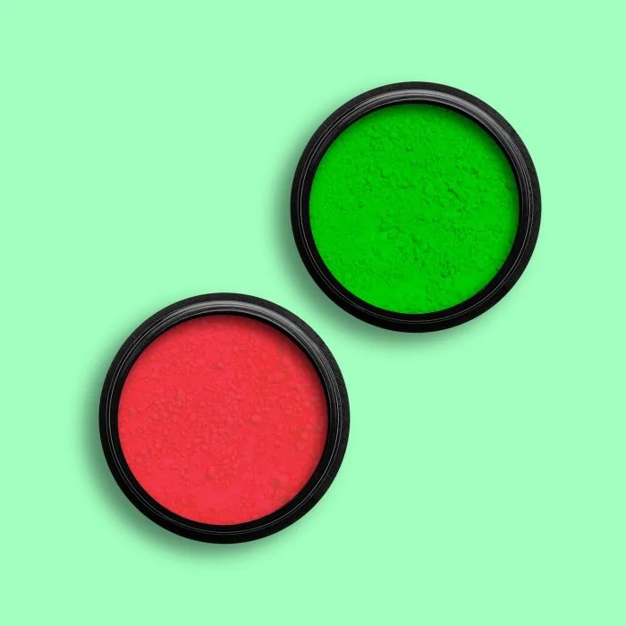 Giacarta Fluo Pigment - Neon green and coral nail art powder