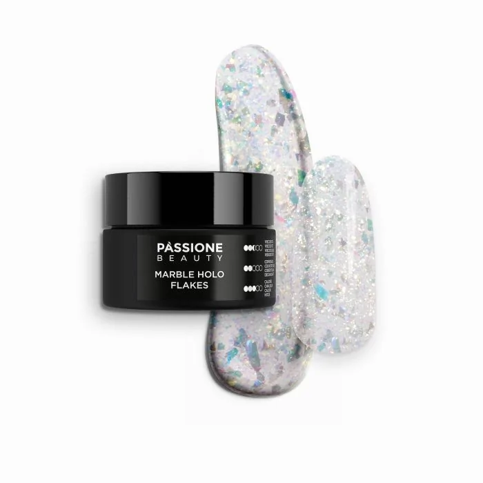 Marble Holo Flakes 15 ml - Builder gel autonivelante transparente con copos y micro-copos holográficos