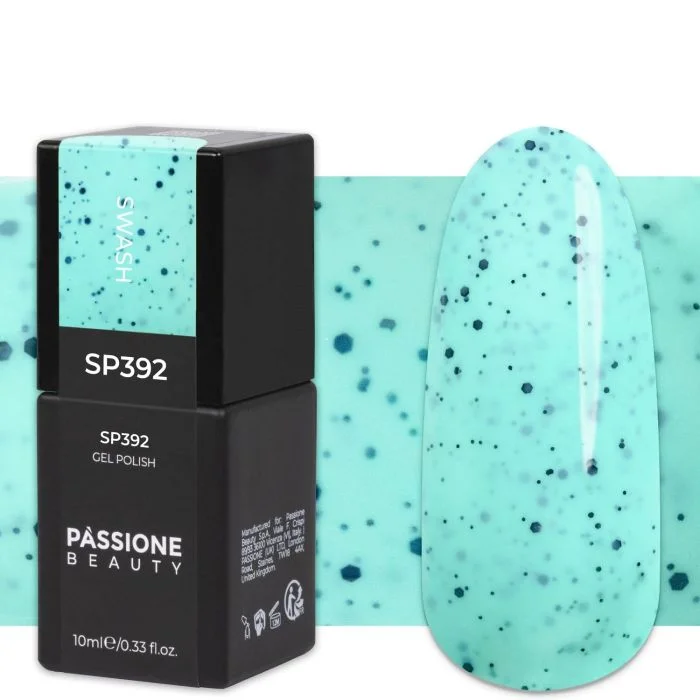 Gel Nail Polish GP392 Swash  - Light Blue Gel Polish with black micro particles 
