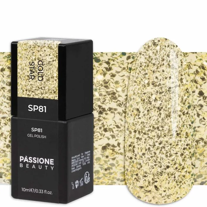 Gel Nail Polish GP81 Gold Star  - Gel Polish with golden glitter