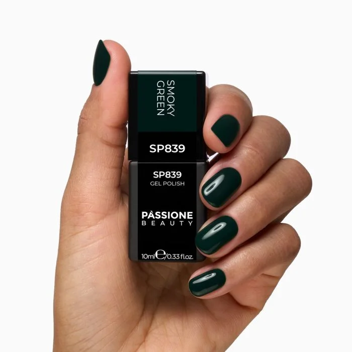 Smalto semipermanente SP839 Smoky Green - Colore semipermanente verde scurissimo - dettaglio 2