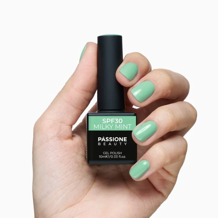 Gel Nail Polish GPF30 Milky Mint  - GPF30 Milky Mint gel polish, delicate pastel green - detail 1