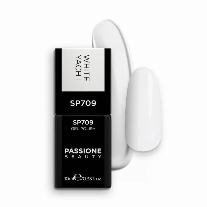 Vernis semi-permanent SP709 White Yacht - Vernis semi-permanent blanc laieux avec micro-paillettes