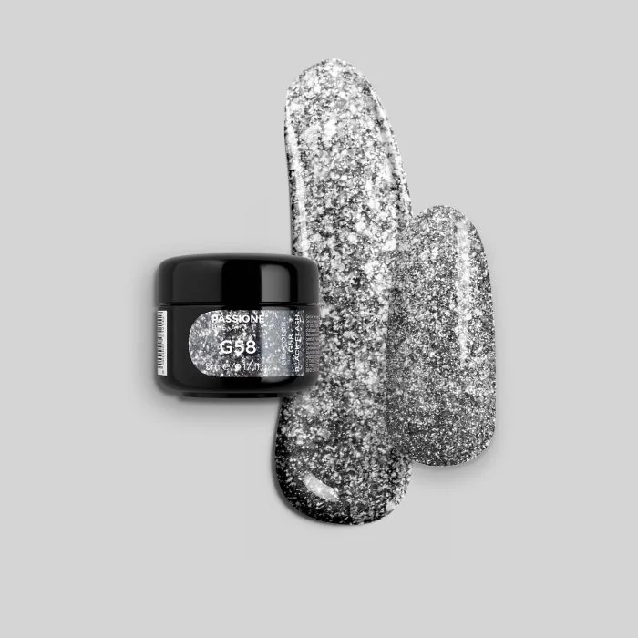 Gel Glitter G58 Black Flash - Gel couleur pailleté noir argenté