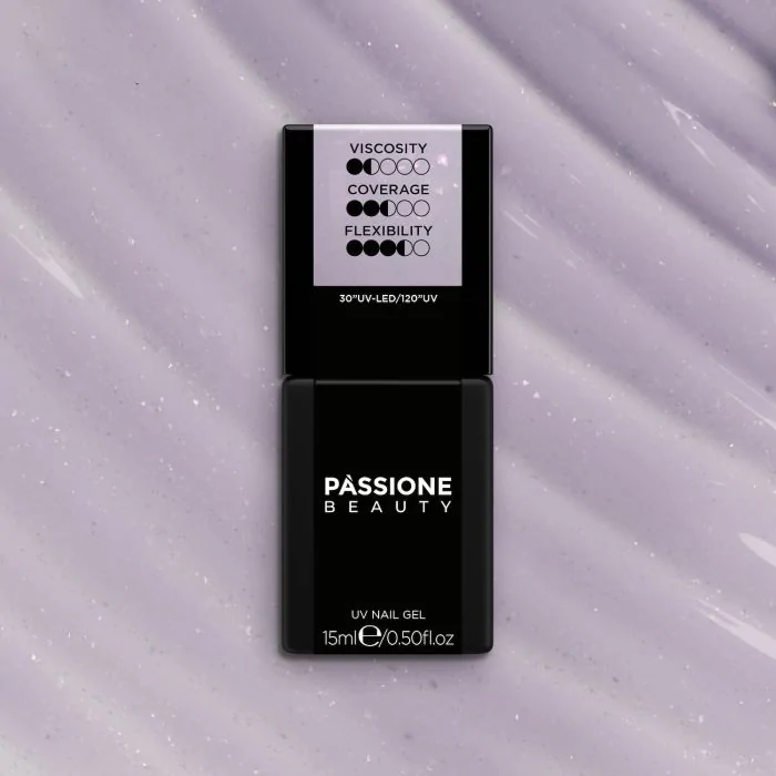 HD Shiny Lilac Base 15 ml - Base Rubber Semipermanente Lila con flakes multicolor - detalle 2