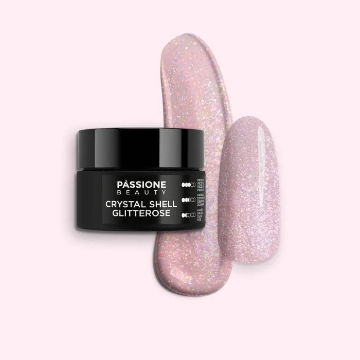 Crystal Shell Glitterose 15 ml - Builder gel autonivelante rosa claro con finísima micro-purpurina holográfica