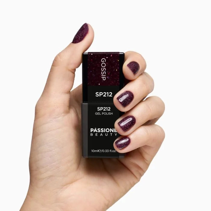 Gel Nail Polish SP212 Gossip - Burgundy Gel Polish with Holographic Micro-glitter - detail 2