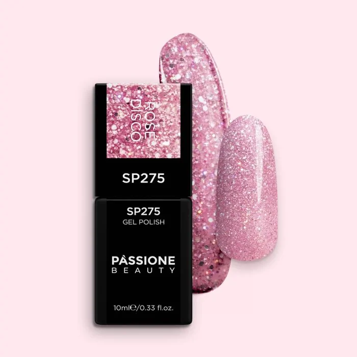 Esmalte semipermanente SP275 Rosé Disco - Esmalte semipermanente rosa con micropurpurina holográfica