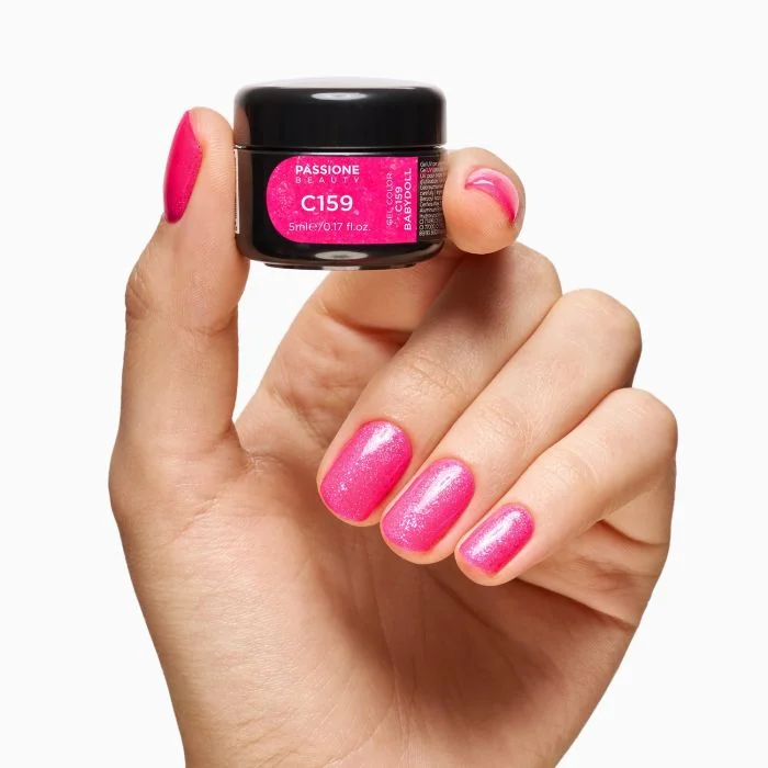 Gel Color C159 Babydoll - Gel color fucsia fluo con finissimi micro-glitter lilla e micro-flakes cangianti - dettaglio 3