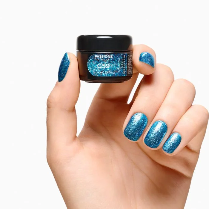 Gel Glitter G59 Ocean Flash - Gel couleur pailleté bleu argenté - détail 1