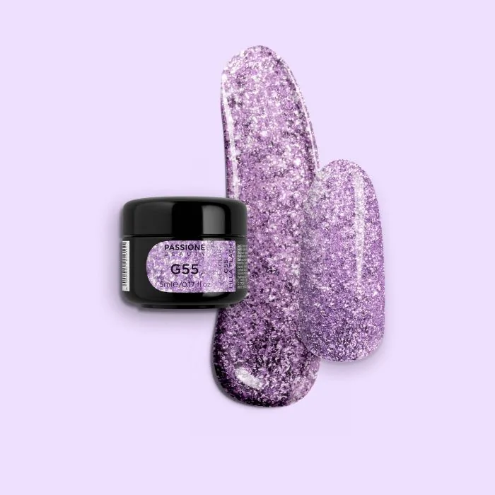 Gel Glitter G55 Lilac Flash  - Gel Glitter lilla