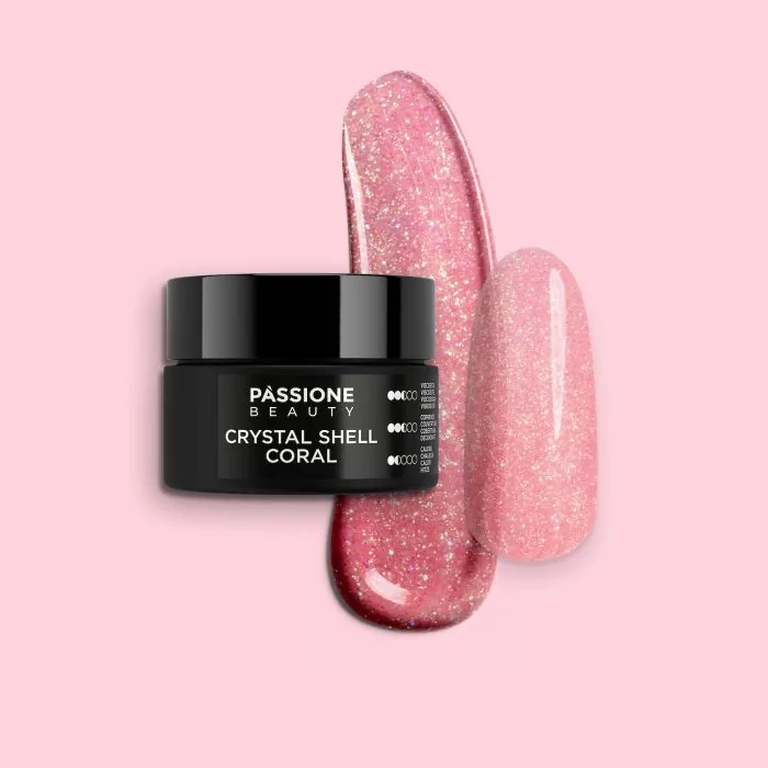 Crystal Shell Coral 15 ml - Builder gel autonivelante rosa coral con micro-purpurina holográfica
