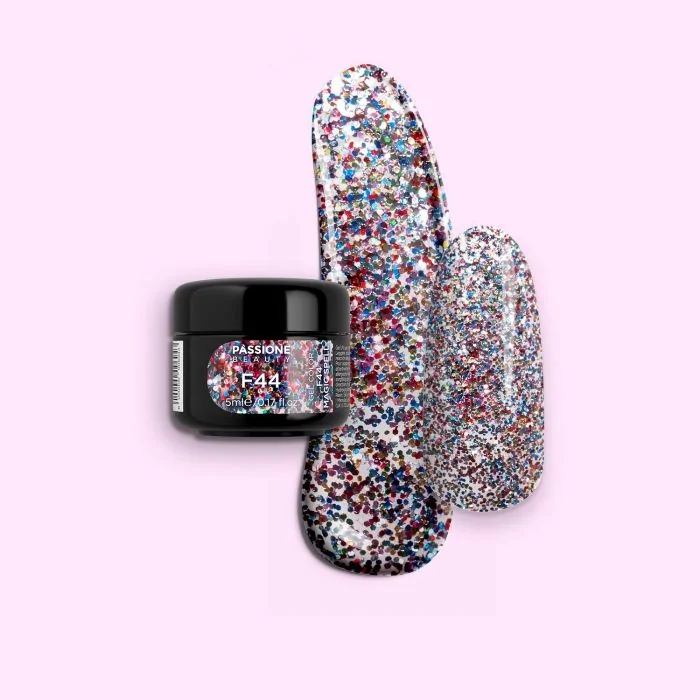 Gel colour F44 Magic Spell - Multicoloured glittery Self-sealing Gel Colour