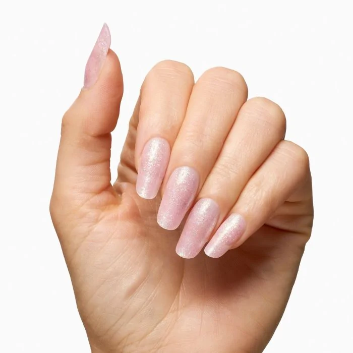 Marble Rosè Flakes 15 ml - Gel de construction auto-égalisant rose clair avec flakes et micro-flakes holographiques - détail 2