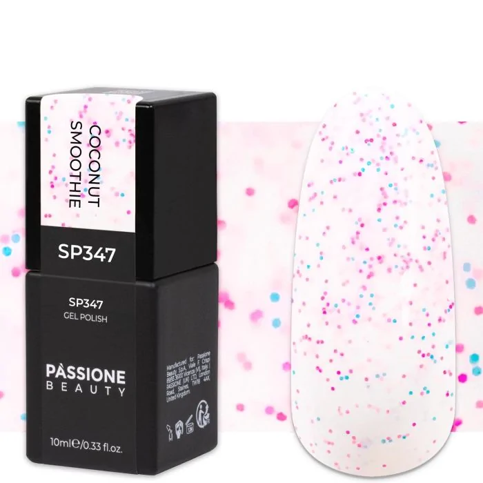 Gel Nail Polish GP347 Coconut Smoothie - White Gel Polish with coloured micro particles