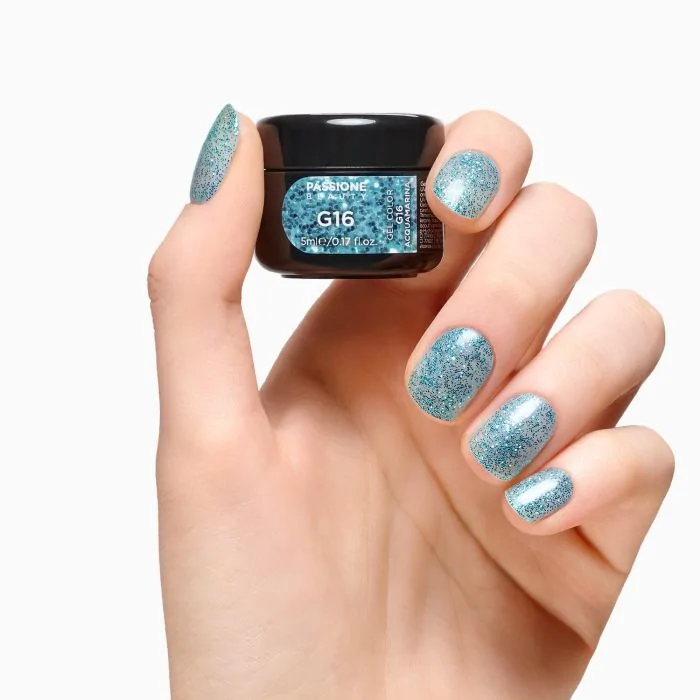 Gel Glitter G16 Acquamarina - Gel couleur pailleté turquoise - détail 2