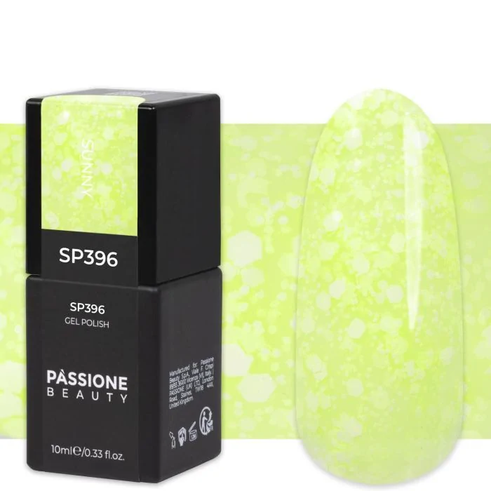 Gel Nail Polish GP396 Sunny  - Neon Yellow Gel Polish with white sequins